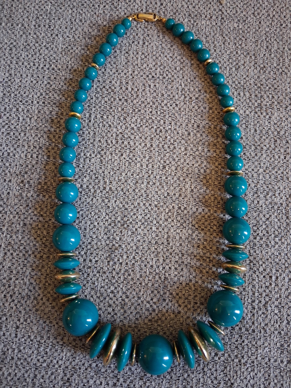 Vintage Teal Beaded Statement Necklace with Gold Accents